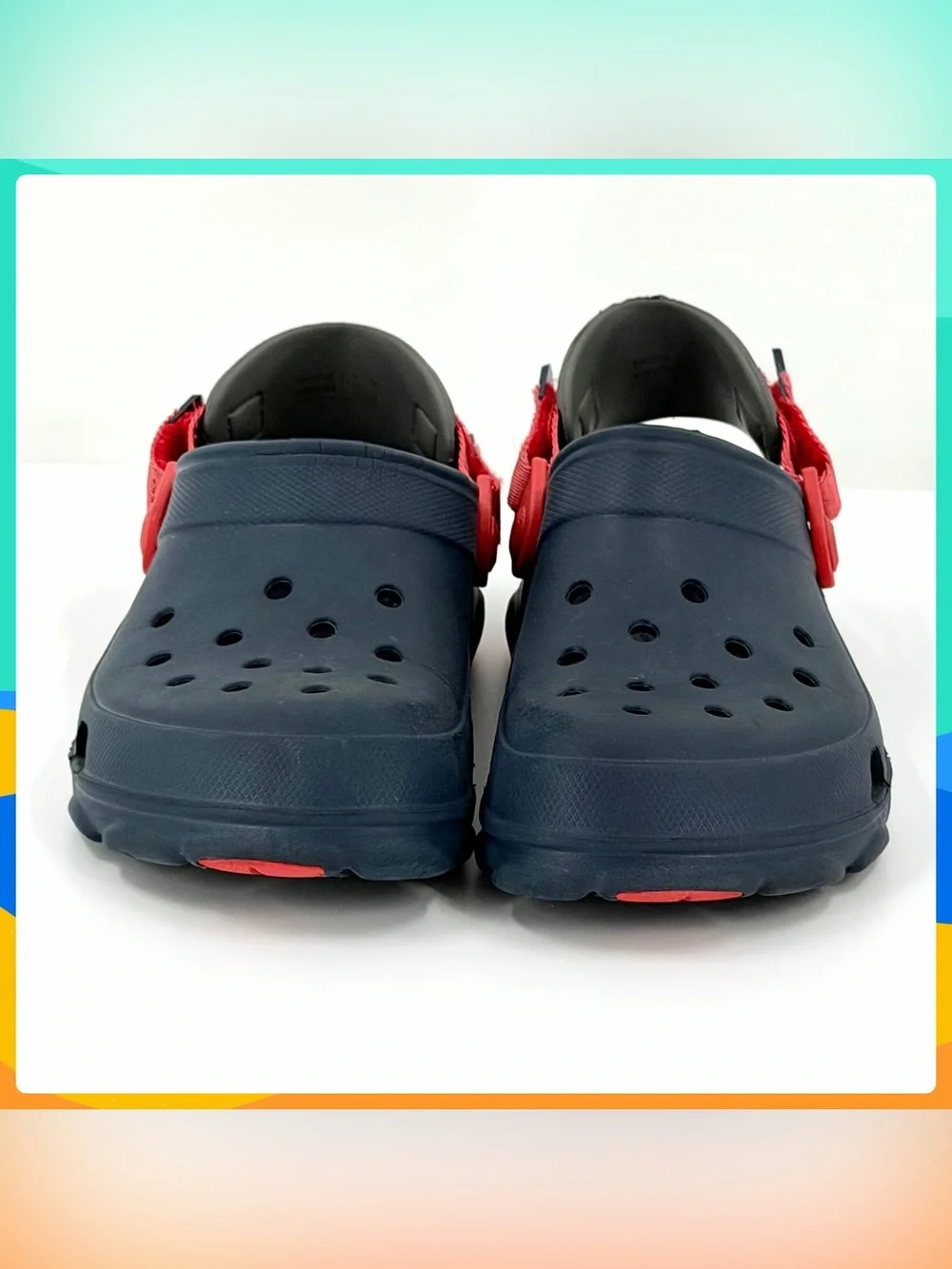 Kids Navy Blue CROCS Clogs w Red Adjustable Length Heel Straps Juvenile Size 3